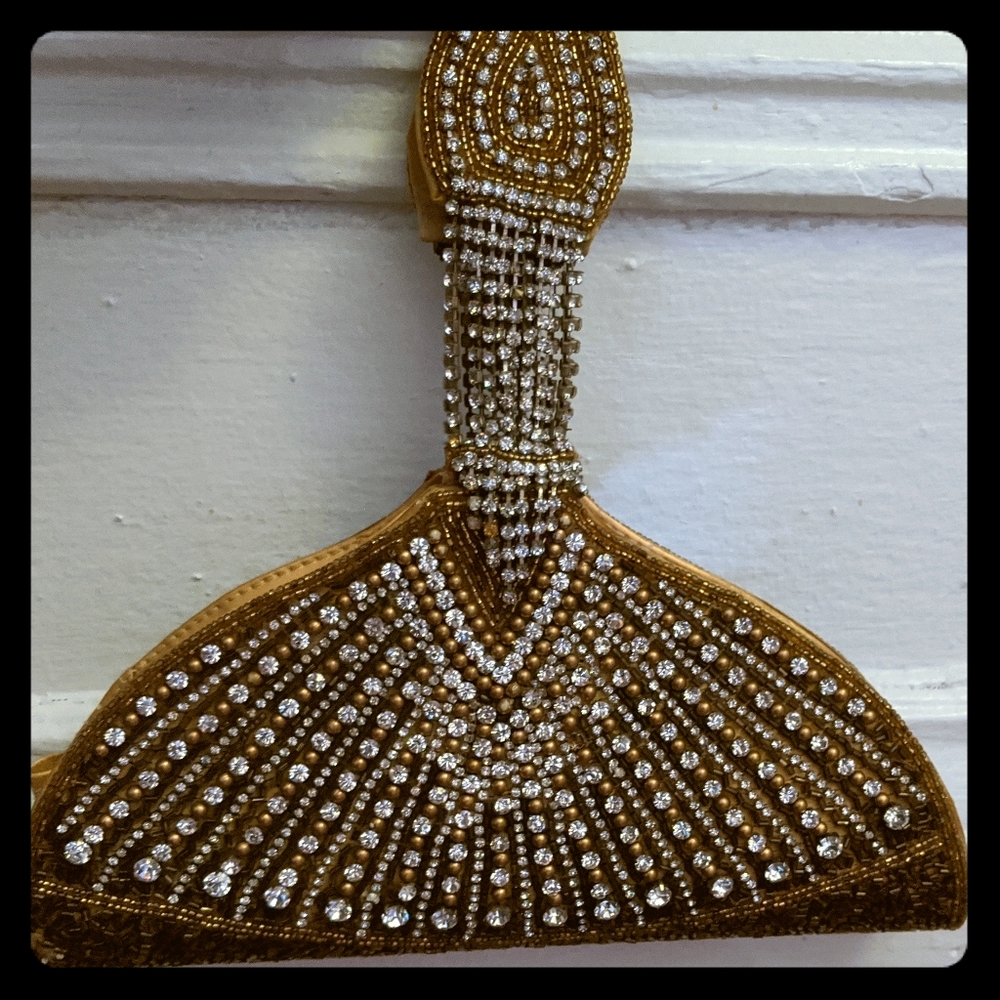 Vintage hand beaded gold / silver evening clutch